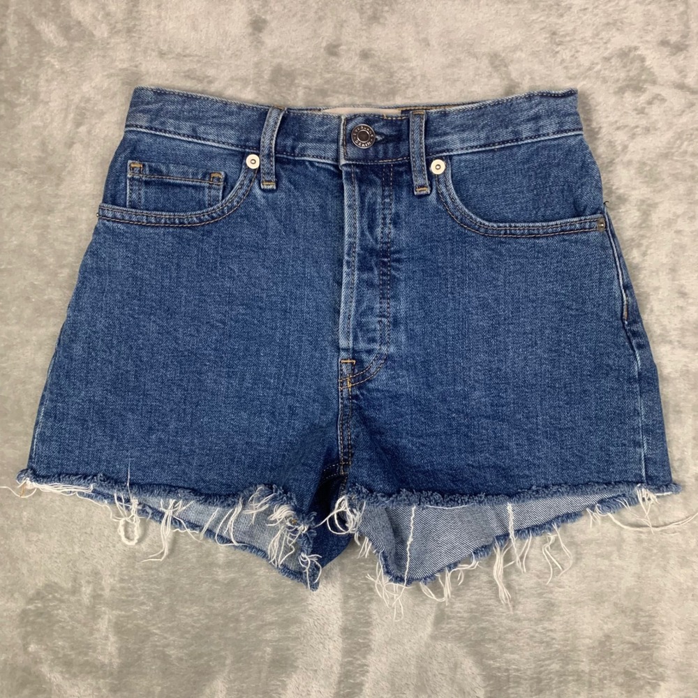 Everlane The Cheeky Short Button Fly Denim Jean Cut Off Mid Rise Women 23 Frayed
